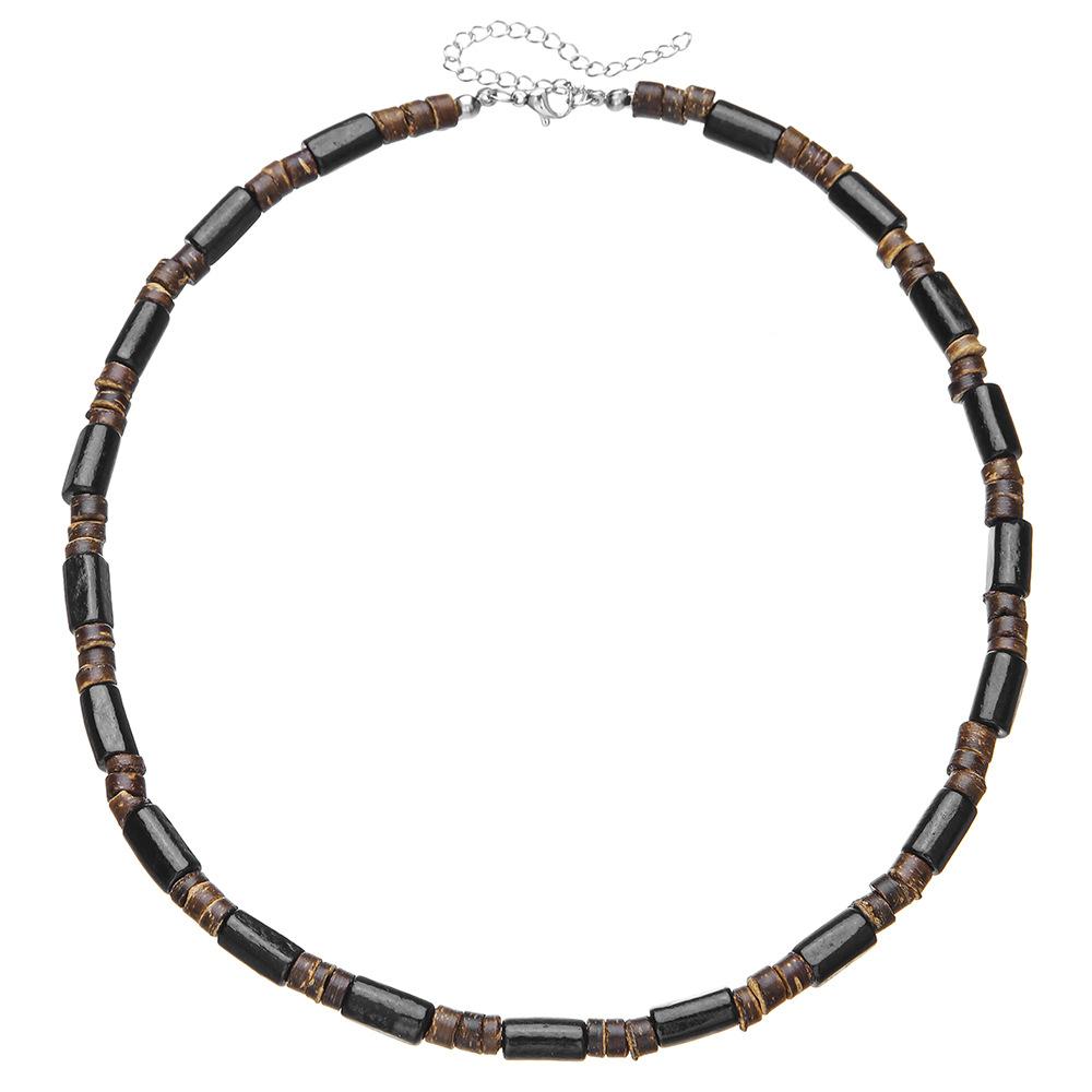 Summer Beach Bohemian Wood Chip Coconut Shell Necklace Men's Surf Necklace Simple Tribal Stainless Steel Necklace