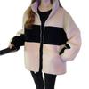 Women's Trendy Korean-Style Color Block Fleece-Lined Lambswool Long Sleeve (Autumn/Winter)