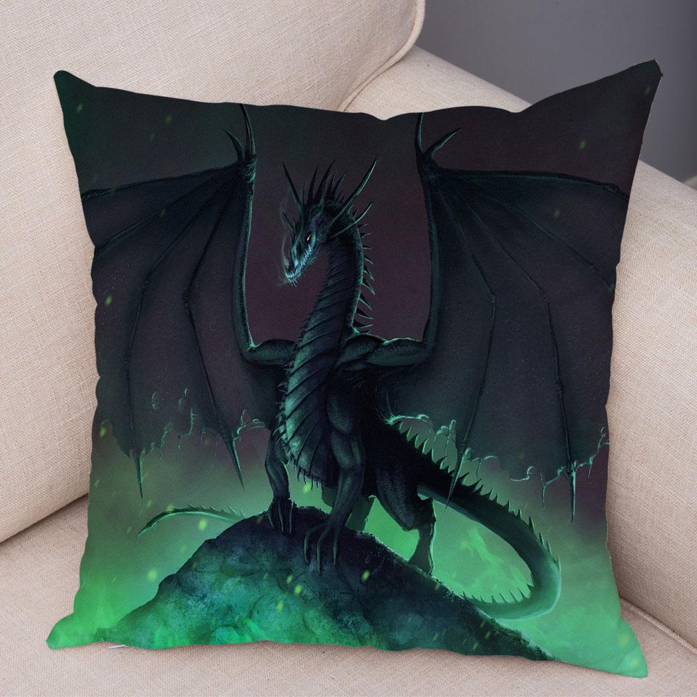 Fronha de almofada com estampa de animal de desenho animado, capa de almofada com estampa de dragão, capa de almofada decorativa para carro, sofá, casa, sala de estar