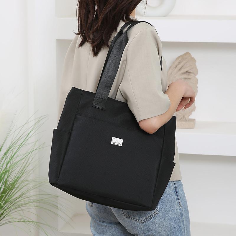 Waterproof Nylon Tote Bag Multiple Pockets Large Capacity For Work School Shopping Daily Use