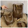 2023 Fashionable Simple Commuter Light Luxury Bag Buckle Shoulder Crossbody Bag Black Coffee Color City Simple Pu Bucket Bag