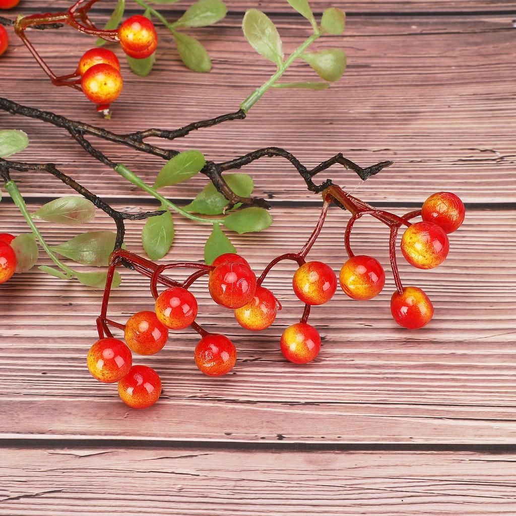 Artificial Berries Stem Foam Berry Pick Branch Ornament Plastic Leaves Holiday Xmas Home Decor 27.56in Red