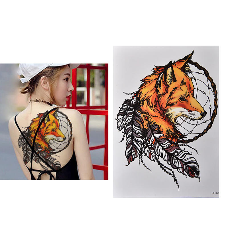 Waterproof Fox Dreamcatcher Temporary Tattoo Large Arm Body Art Tattoos Sticker,
