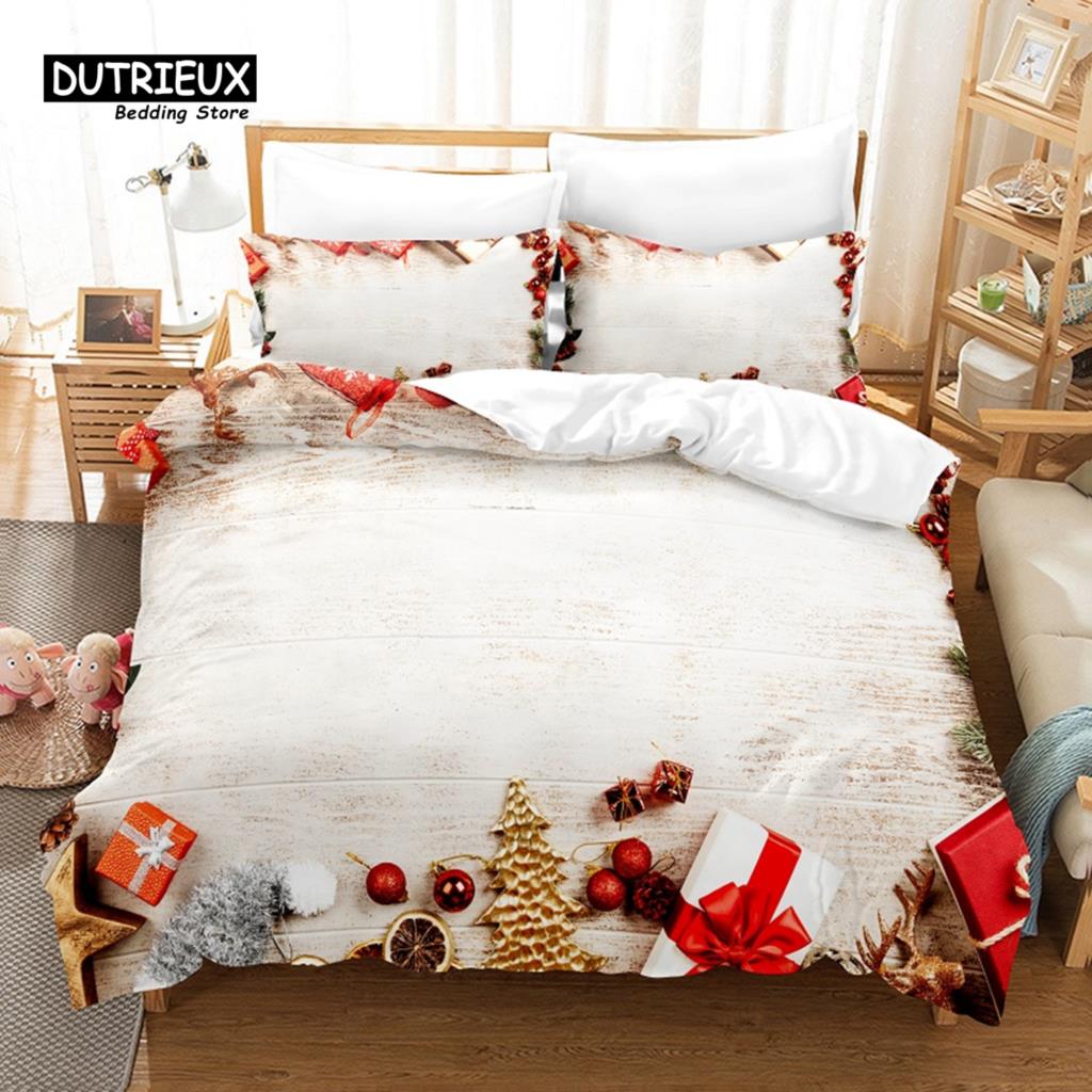 Fireplace Christmas Bedding Set, 3Pcs Duvet Cover Set, Soft Comfortable Breathable Duvet Cover, For Bedroom Guest Room Decor
