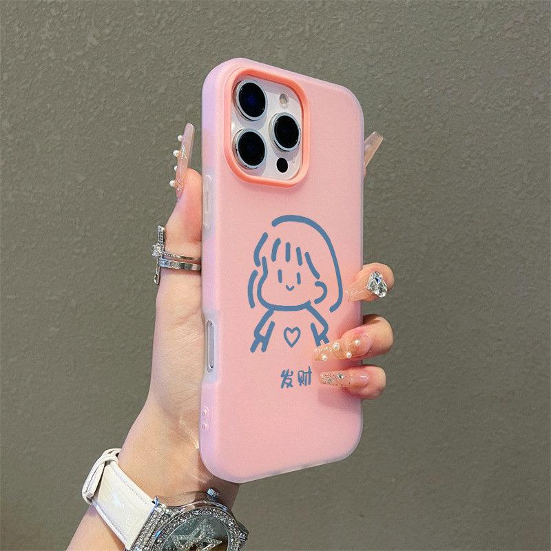 Patterned Matte Frosted Skin Feel Casing PC+TPU 2in1 Cute Girl Printed Protective Cover Soft Back Case