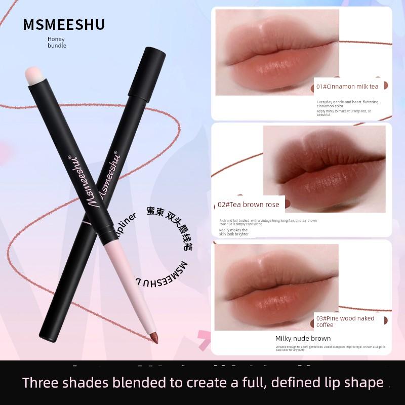 Double-Ended Lip Liner Brush Cinnamon Color Waterproof Long-Lasting Non-Fading Two-In-One Lipstick Lip Pencil Non-Fading Nude Color