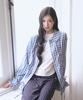 THE GREEN LAB Lovely Collar Check Frill Long Top [Blue]