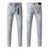 Jeans Skinny Stretch in Denim Strappato High Street da Uomo con Toppa Ricamata Stile Vintage