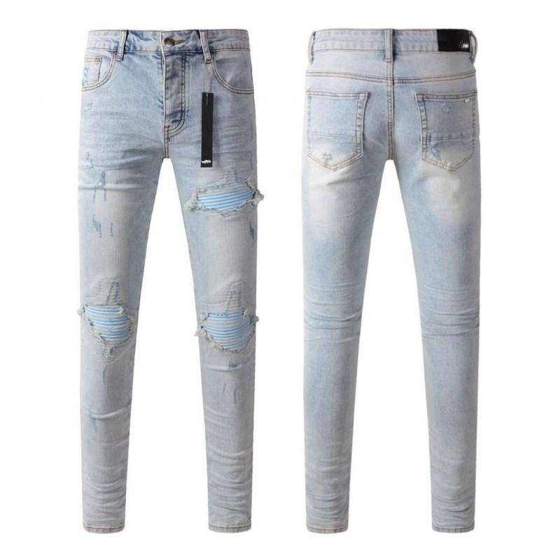Jeans Skinny Stretch in Denim Strappato High Street da Uomo con Toppa Ricamata Stile Vintage