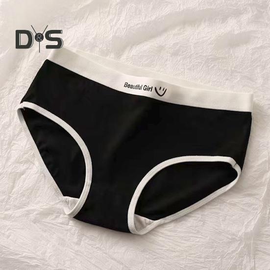 Mutandine da donna Senza cuciture a vita media Colore a contrasto con motivo a lettere Elastico Morbido e traspirante Stile giapponese Antisettico Slip da donna traspirante