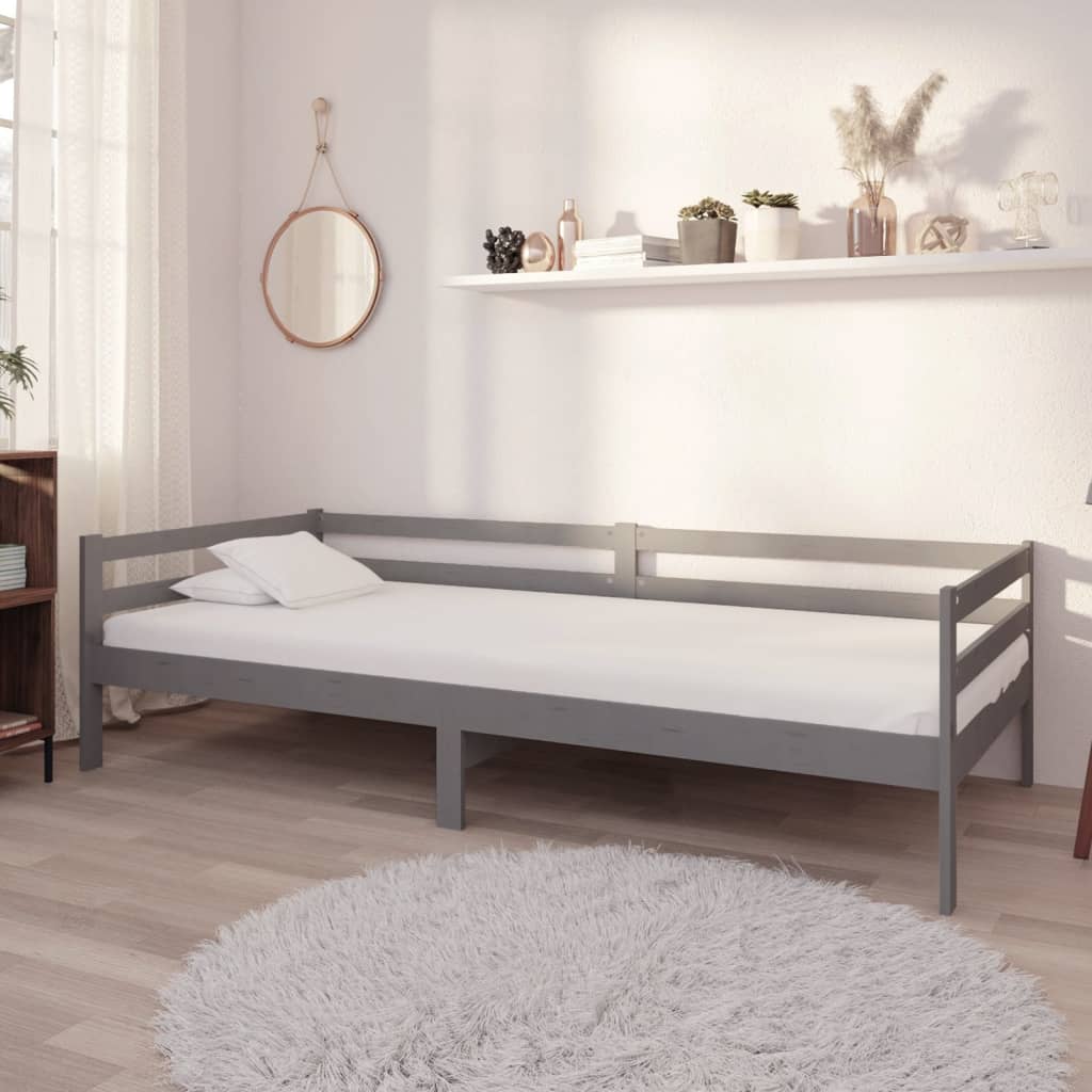 Vidaxl Łóżko Dzienne Z Materacem, 90X200 Cm, Szare, Drewno Sosnowe