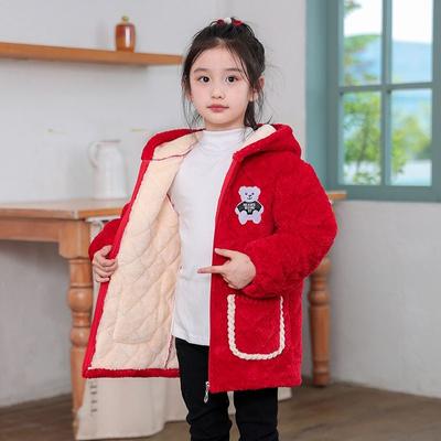 Mädchen Plus Samt Verdickt Mittellange Baumwolljacke Mit Kapuze Süße Warme Baumwolljacke