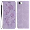 For iPhone 16e Wallet Case Rose Pattern Imprinted Leather Flip Stand Phone Cover