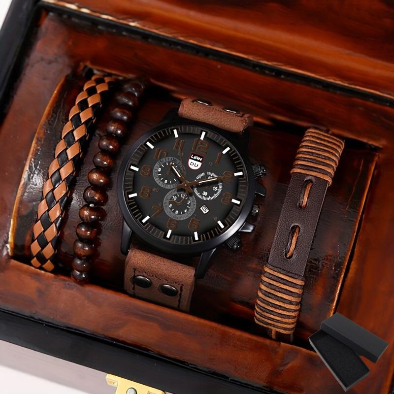 

4 шт./набор, модные мужские спортивные кварцевые часы с датой и браслетами, мужской подарок