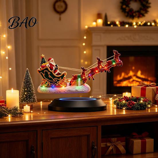 Levitating Holiday Display Lighted Floating Santa Sleigh, Magnetic Levitation Flying Sleigh Ornament with Magic Decoration LED Light, Christmas