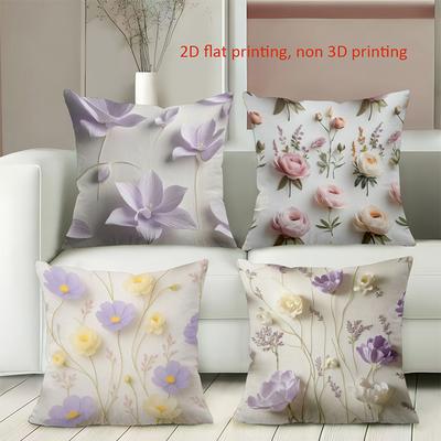 Blumenbedruckte Kissenbezüge 2D-Flachdruckstil Polyester-Kissenbezug, dekorativer Sofakissenbezug Kopfteilkissen