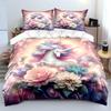 Magical Unicorn And Stunning Flowers Print Bedding Set 1 Duvet Cover 2 Pillowcases For Adult And Children Luxury Gift Full Size
