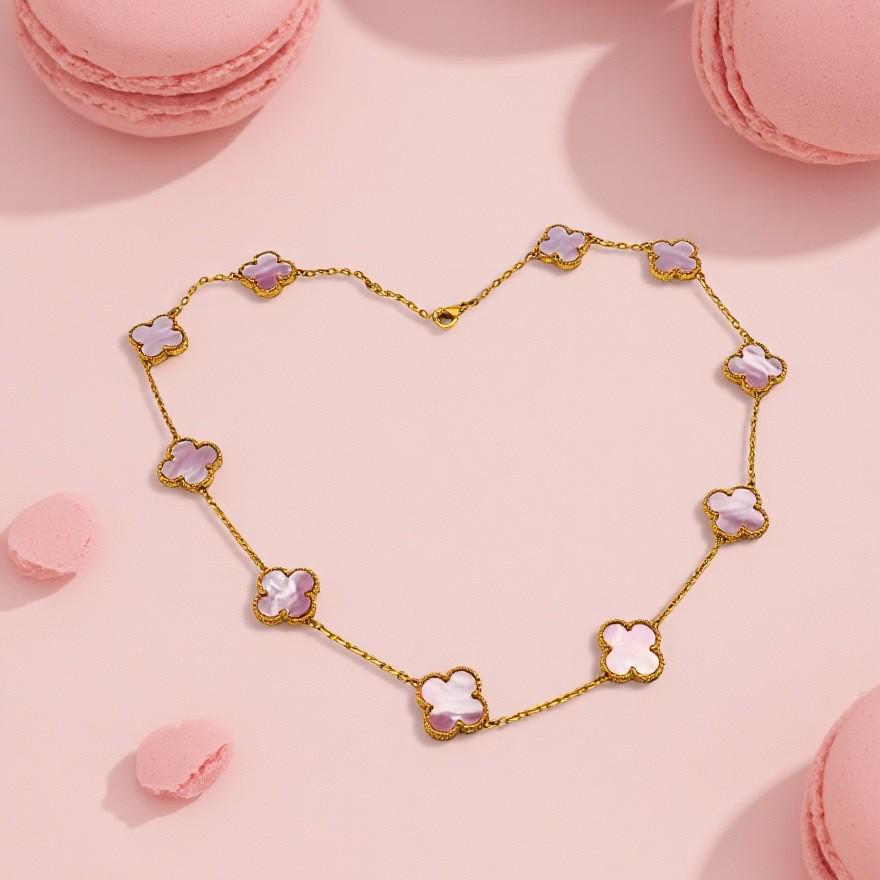 Four-Leaf Clover Titanium Steel Necklace with Natural Mother-of-Pearl