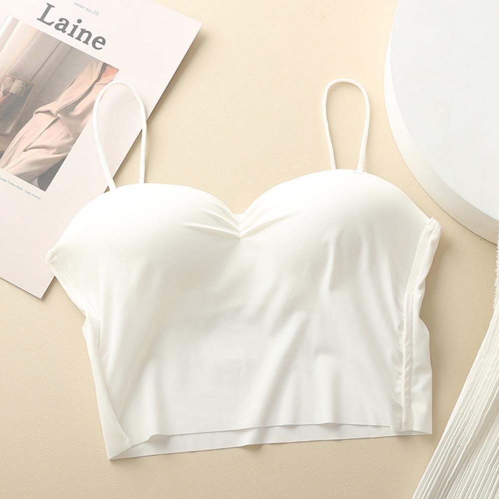 Ice Silk Seamless Gathering Without Steel Ring Thin Suspender Underwear Women's Fixed One-piece Cup Non-slip Comfortable Back Tube Top Women