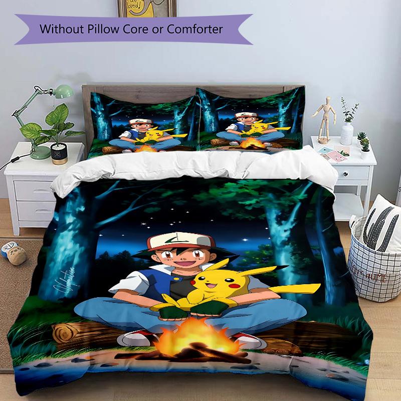 3pcs Pokemon, Pikachu Duvet Cover Set, Includes 1 Duvet Cover and 1/2 Pillowcases (No Insert) yy251104237