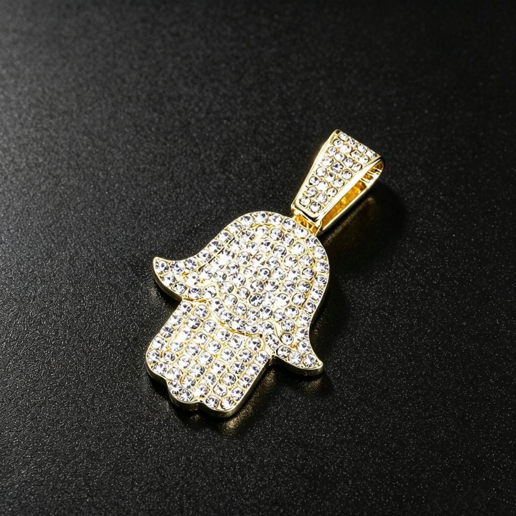Hamsa Fatima Hand Necklace with Diamond Encrusted Pendant and Hip Hop Chain
