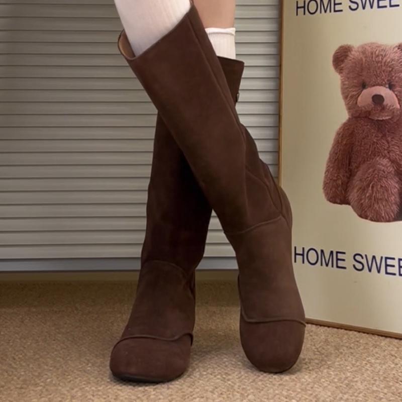 Flats Women's High Boots Fashion Knee High Suede Shoes  Chelsea Boots New Walking  Comfort Motorcycle Mujer De Botas