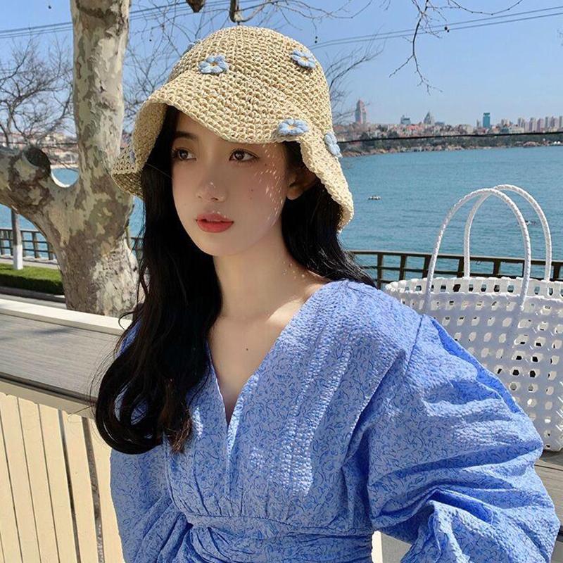 Sweet And Cute Straw Hat For Women Large Brimmed Beach Sunshade Fisherman S Hat