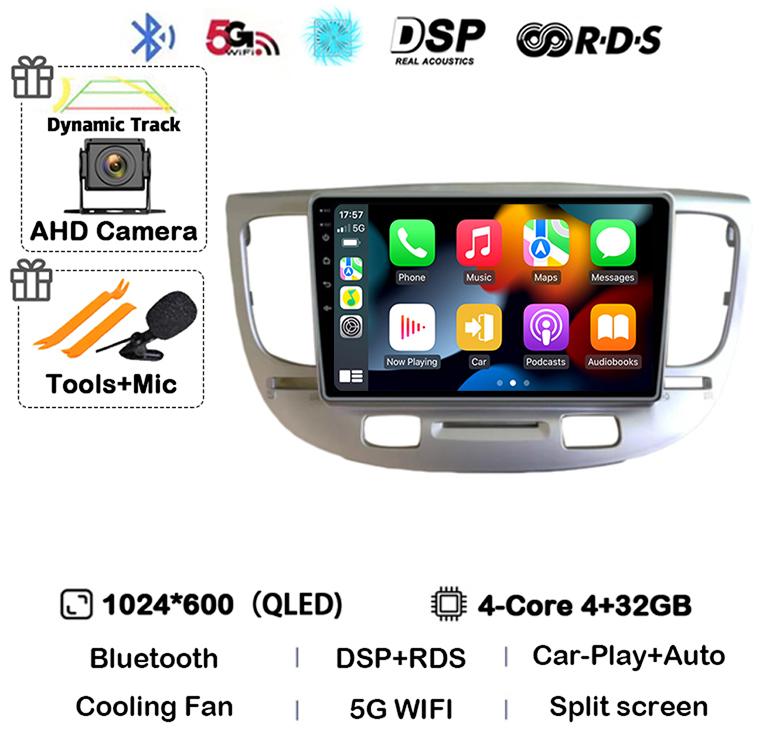 Android 14 Carplay Auto WIFI+4G For Kia RIO 2 RIO2 2005-2008 2009 2010 2011 Car Radio Multimedia Player GPS 360 Camera BT Stereo