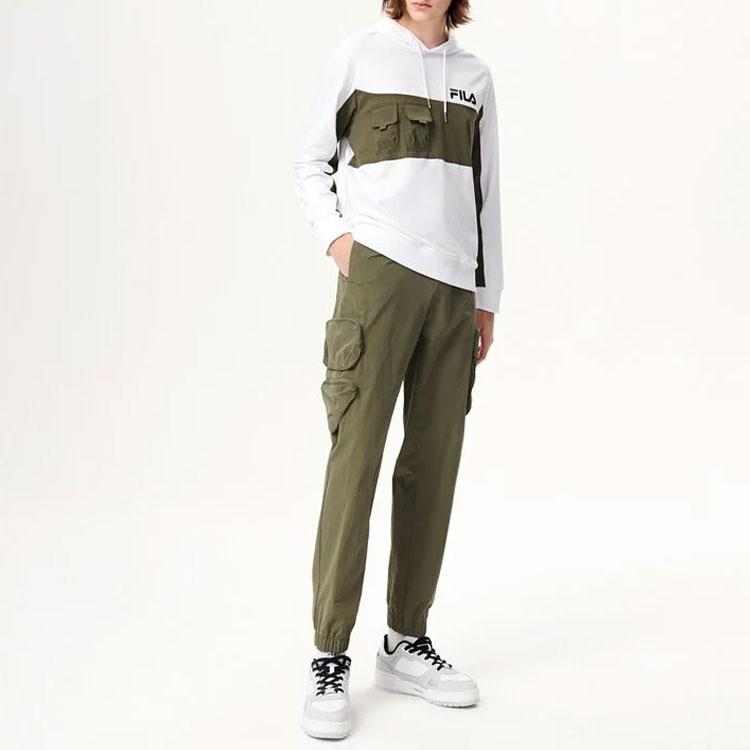 Fila Logo Print Hooded Sweatshirt With Front Pocket Men Sweatshirts Standard-White F11M138202F-WT