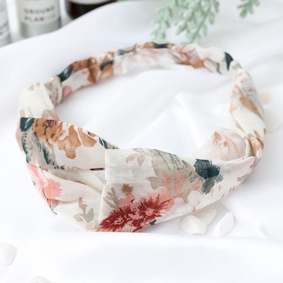 Fashion Women Flower Print Cross Knotted Headband Hair Band Elastic Headwear