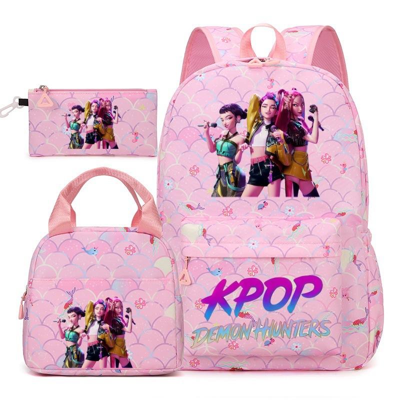 Korean Drama Demon Hunter Backpack Lunch Bag Pencil Case Set Student Three-piece School Bag Pencil Case Lunch Bag