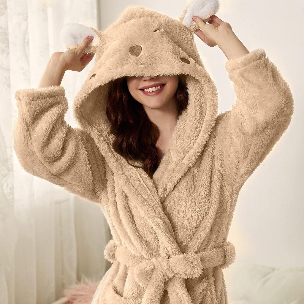 Women's Fleece-Lined Pocket Earflap Robe