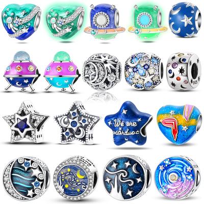 Original Schöne Blaue Stern Raumschiff Herz Anhänger Kupferperlen Passend Armband Damen Schmuck DIY Halskette Geschenk