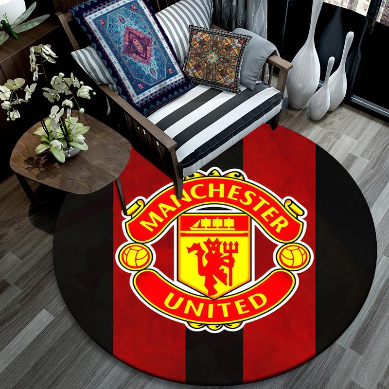 Manchester United Football Club Round Area Rug,Carpet Rug for Living Room Bedroom Sofa Playroom Decor,Non-slip Floor Mat