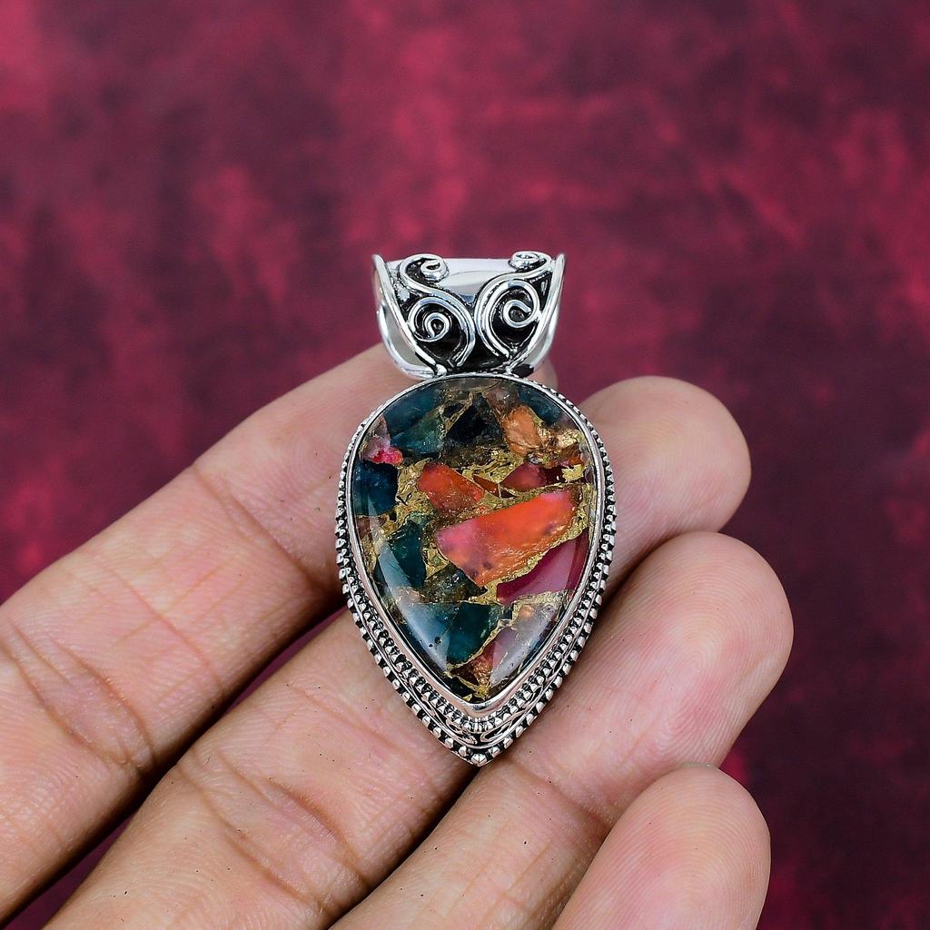 Multi Copper Turquoise Handmade Gemstone Pendant, 925 Solid Sterling Silver Pendant Beautiful Jewelry, Designer Pendant