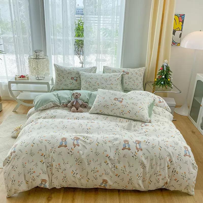JOYBLISS 4-piece Cartoon Heart-shaped Plant Floral Print Set, Quilt Covers, Bed Sheets and Pillowcases (no Padding), Suitable for Bedroom