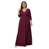 Maxi Abito da Donna Scollo a V Manica 3/4 Vita Alta Lungo Ricamo Pizzo Fiore Matrimonio Vacanza Taglie Forti