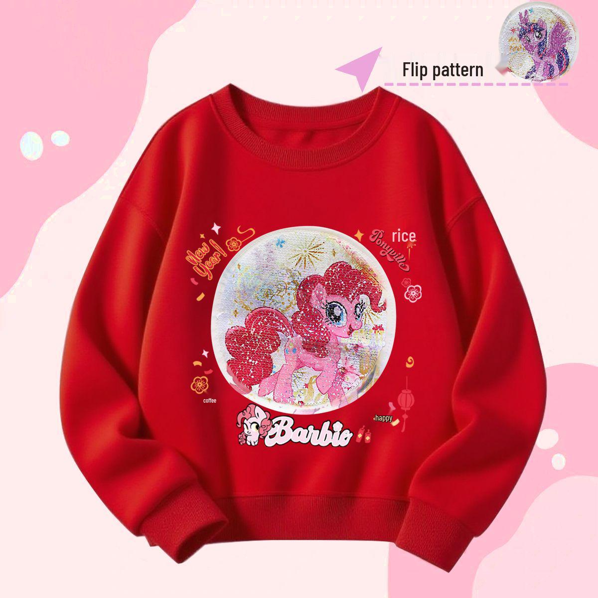 

Толстовка для девочек My Little Pony с пайетками, меняющими цвет - Двусторонняя модель, Пуловер на осень/весну. 120 cm красный