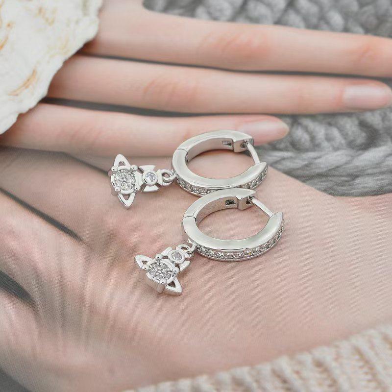 Popular Women s Mini Saturn Circle Earrings - Sweet Fashion Temperament