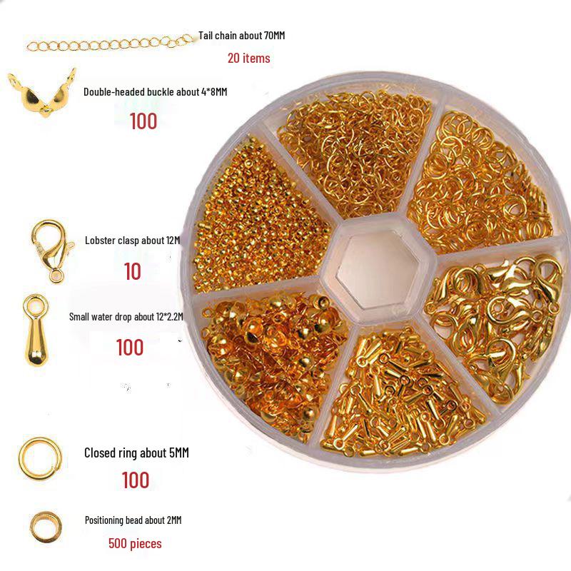 DIY Jewelry Making Set: Tail Chains, Lobster Clasps, Jump Rings, Crimp Beads, Stoppers, and Teardrop Pendants.