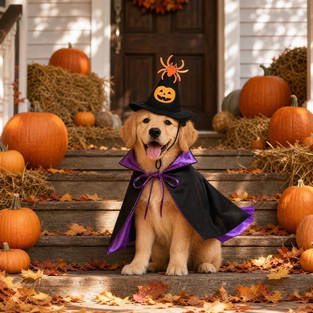 and Dog Halloween Cape and Hat Costume Set for Pet Holiday Party and Photo Props