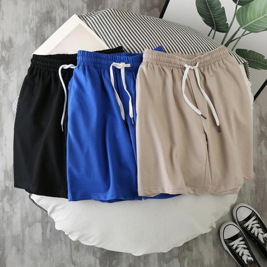 Beach Shorts Loose Elastic Waist Drawstring Pockets Solid Color Daily Wear Deep Crotch Knee Length Men Short Pants Male Clothing