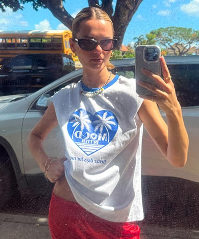 Mood Bearer Heart Palmtree Basic Fit T Shirts White Melange Free