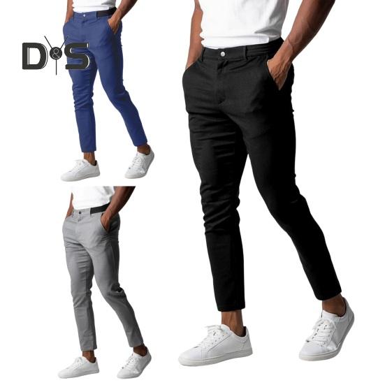 Pantalones de hombre elásticos de cintura media con botones y bolsillos con cierre de cremallera pantalones largos formales de negocios suaves y transpirables de Color sólido ajustados