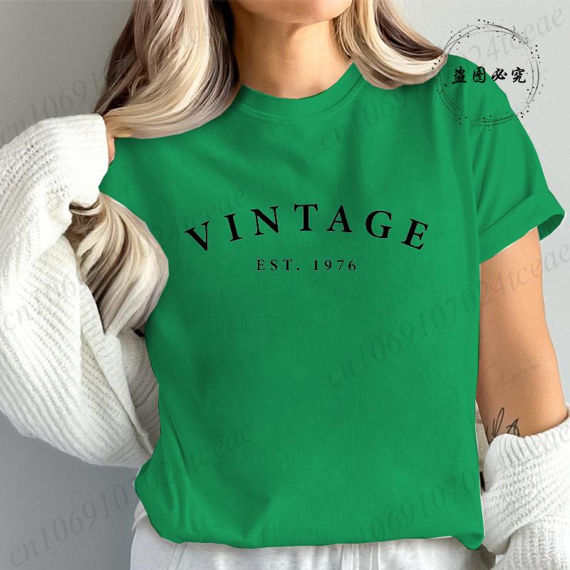 Limitowana Edycja 1976 Moda Damska Koszulka Damska Koszulki Casualowe z Krótkim Rękawem Vintage Est 1976 Koszulka z Grafiką na Urodziny Ubrania