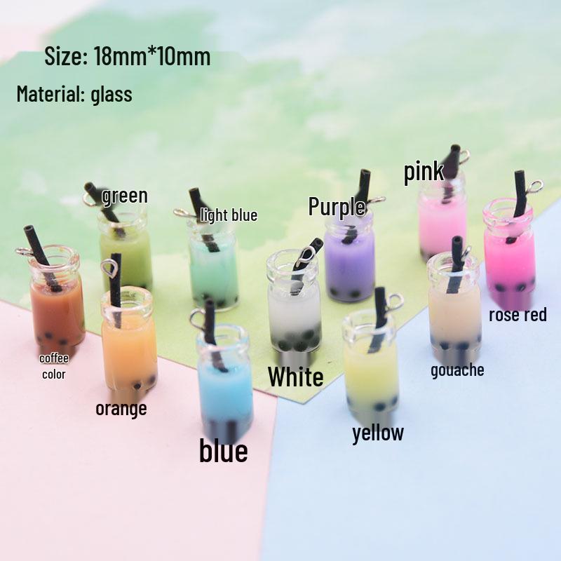 Monochrome Pearl Milk Tea Glass Straw Cup Earrings & Keychain Pendant