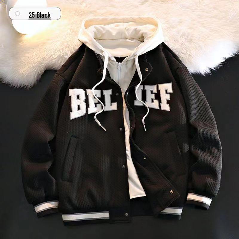 

Men s American-Style Hooded Baseball Jacket, Spring/Autumn Korean Trend, Cool Casual Couple Outerwear. M [Recommended 40-50 kg]