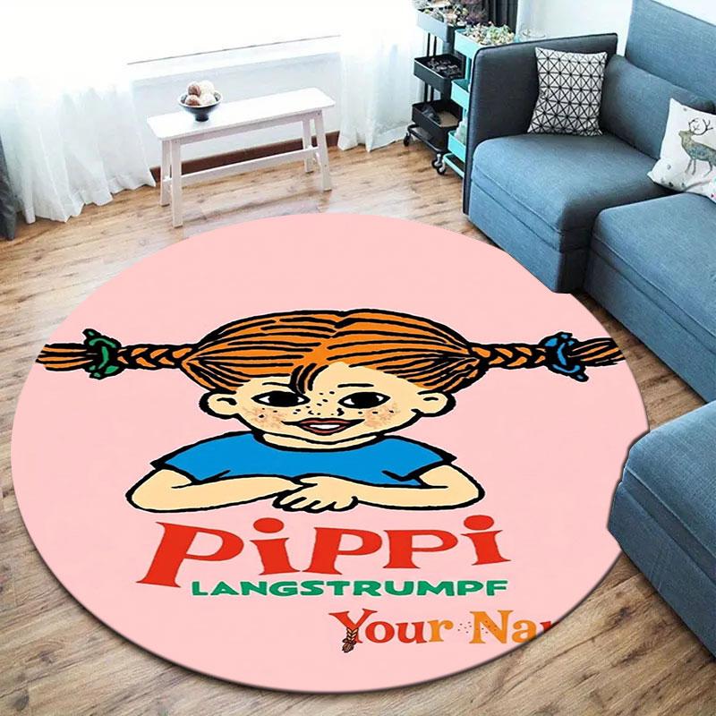 Pippi Longstocking Custom Name Round Area Rug,Carpet Rug for Living Room Bedroom Sofa Playroom Decor,Non-slip Floor Mat