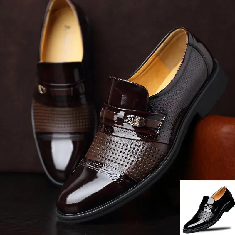 Classic Leather Shoes for Men Slip On Pointed Toe Oxfords Formal Wedding Party Office Business Casual Dress Shoes for Male 2024