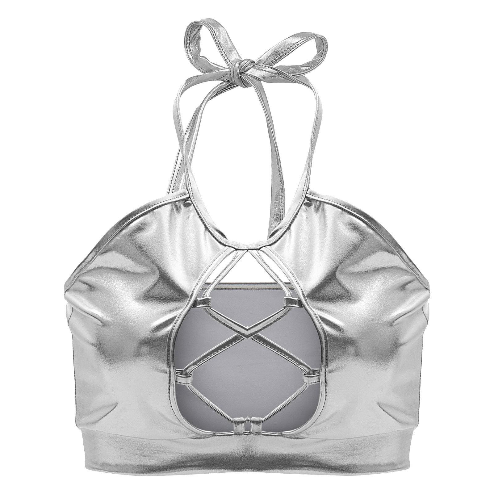 

Women s Sexy Slim Fit Cutout Leather Camisole XL срібний